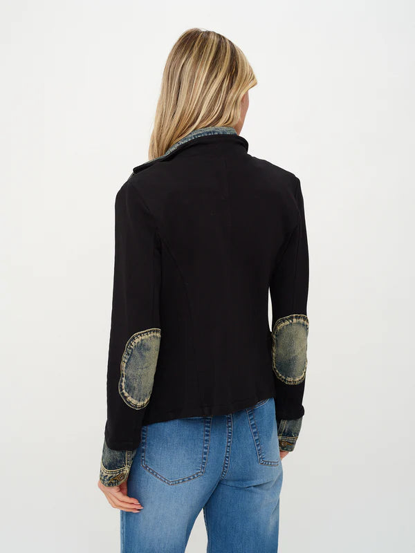 Clarissa Mixed Media Blazer in black by Six Fifty