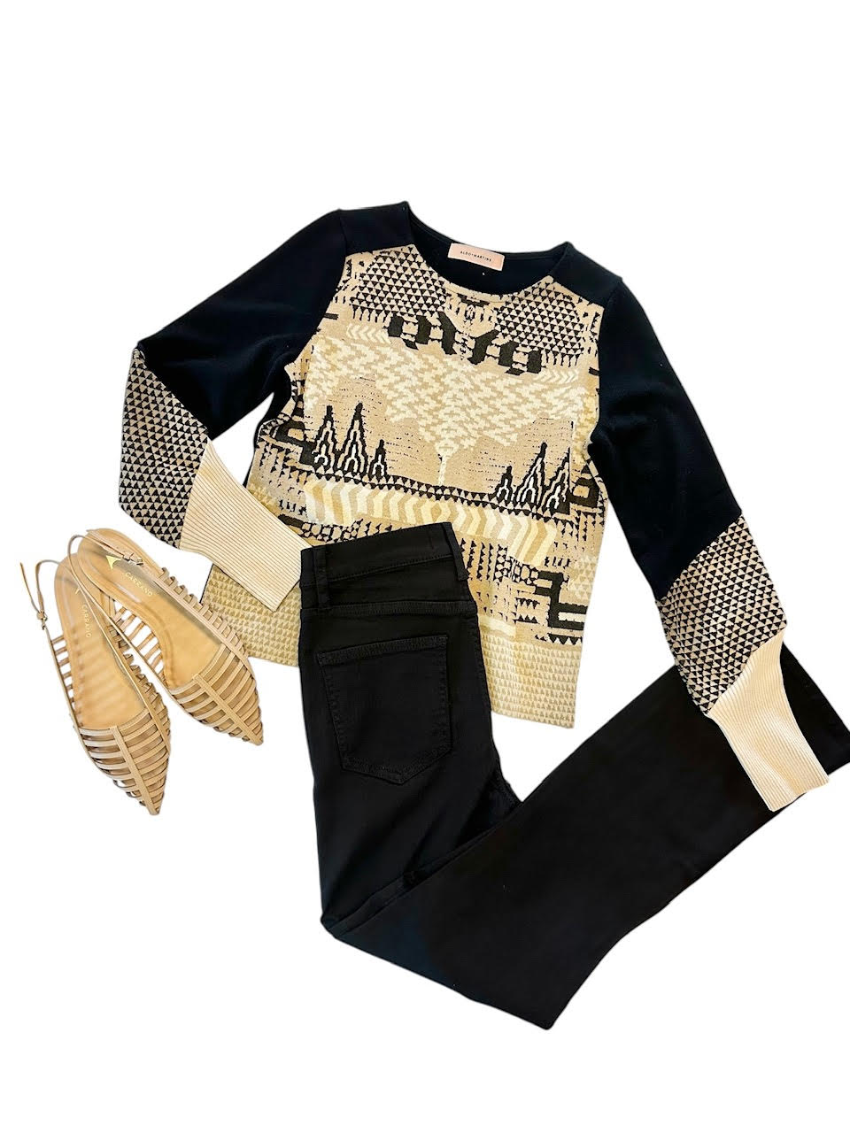 Long Sleeve Printed Sweater in black/taupe by Aldo Martins
