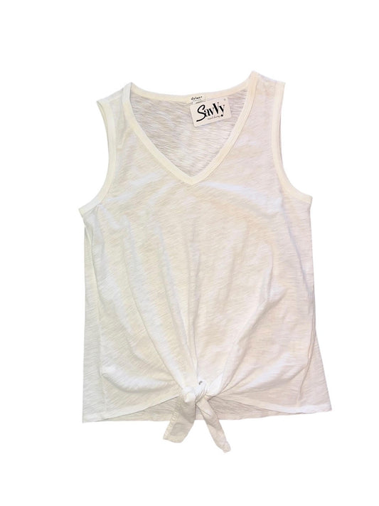 Deep V Sleeveless Tie Top in light natural by Dylan