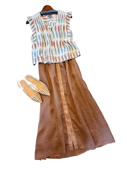 Drawstring Midi Skirt in caramel by Elan