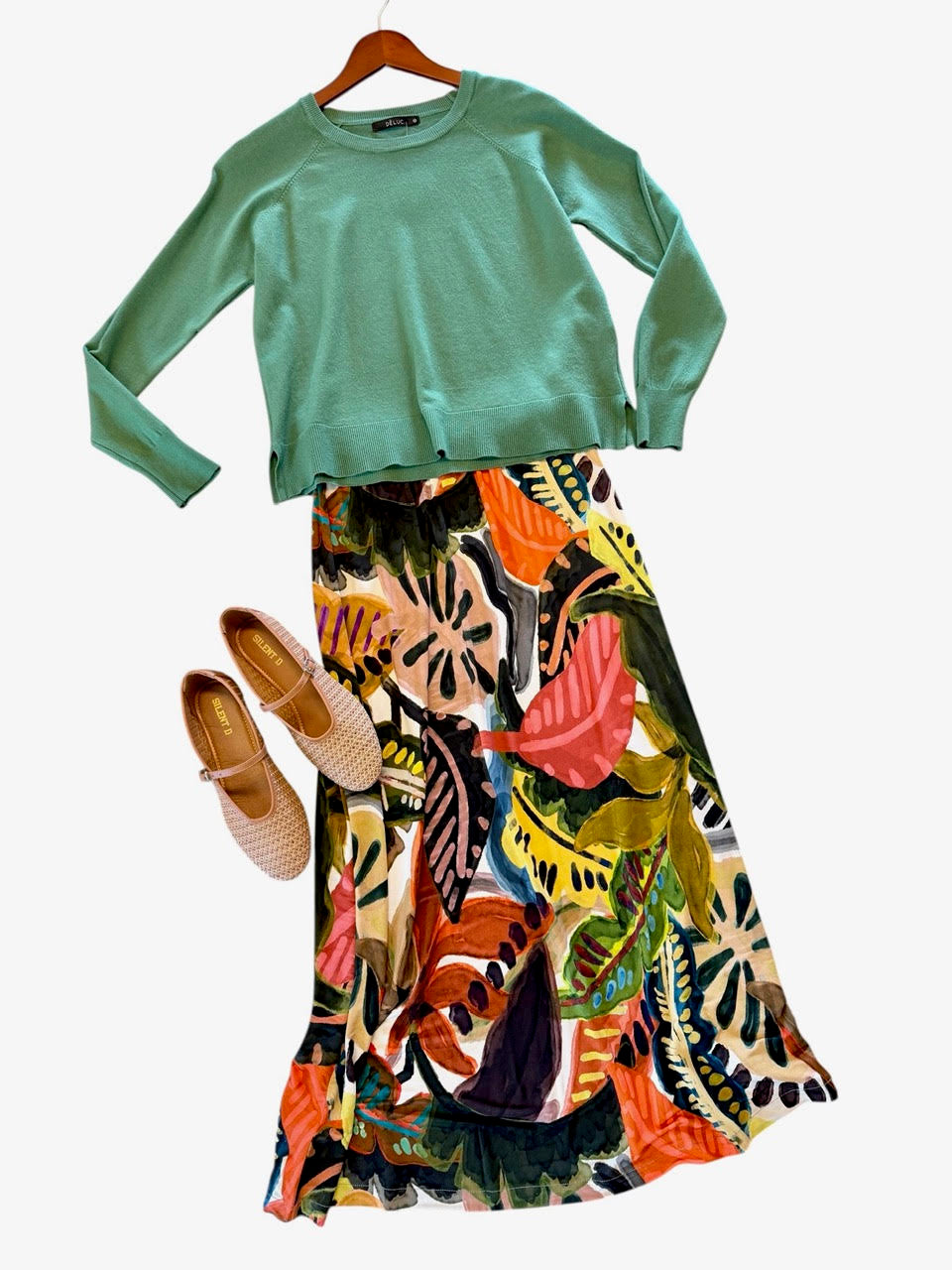 Abstract Printed Midi Skirt in marron by Aldo Martins