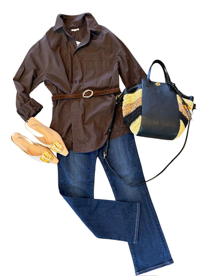 Mila Long Sleeve Button Down Wrap Top in hot toddy by Pistola