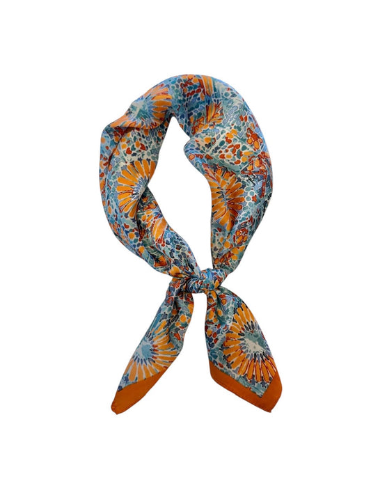 Abstract Floral Print Silky Bandana in orange