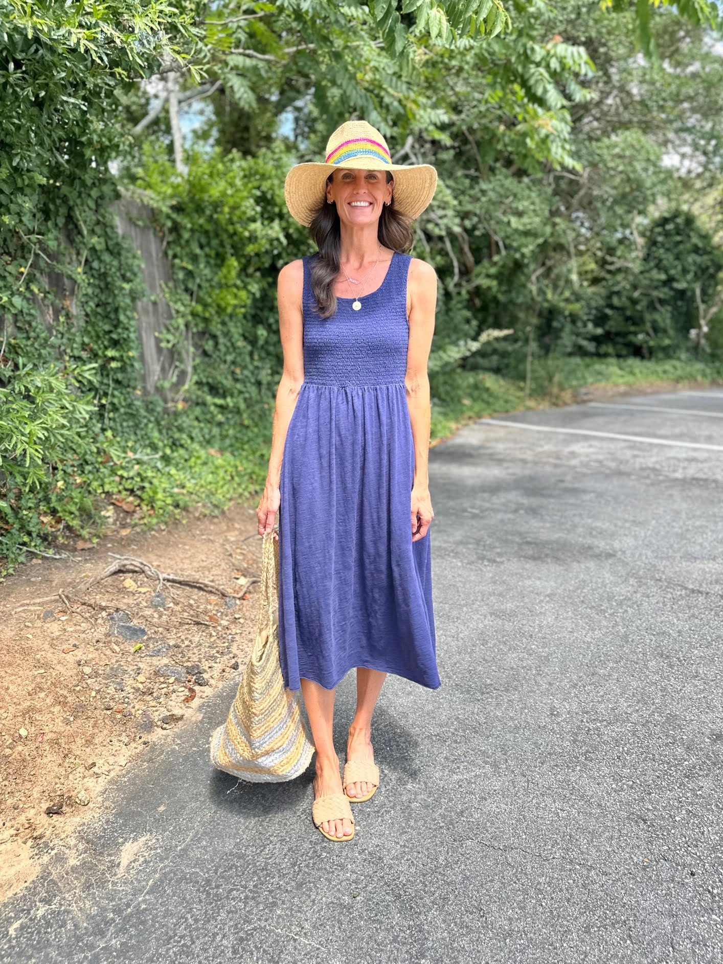Smocked Tank Midi Dress in vibrant navy by Mododoc