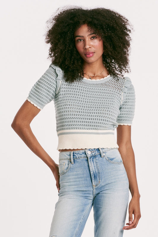 Neve Crochet Crew Neck Sweater in pale sage by Another Love