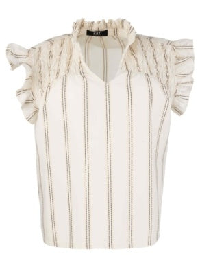 Ronda Ruffle Neck Top in cream by KUT