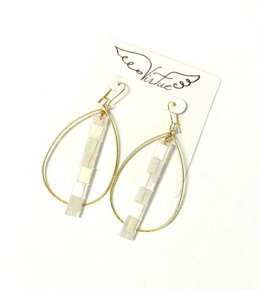 Acrylic Bar on Double Bale Hoop Earring in mother of pearl by Virtue