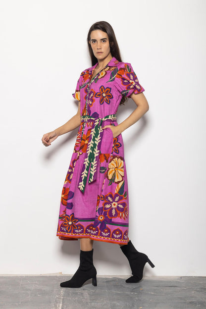 Delia Printed Maxi Dress in mauve blossoms by Maude Vivante
