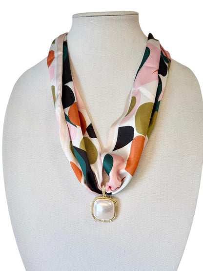 Pearl Square Scarf Necklace in pink multi by Virtue