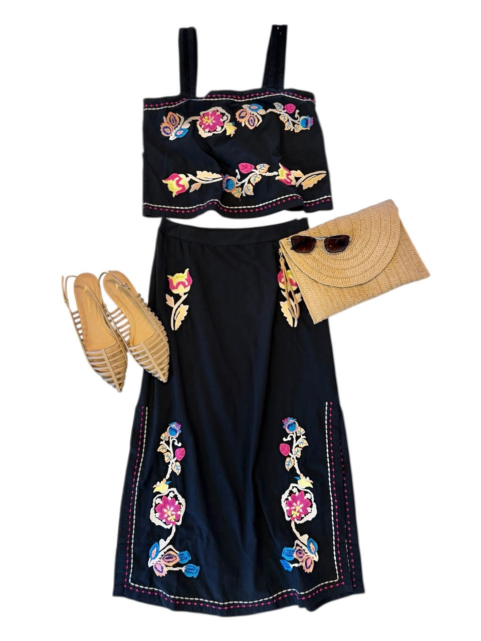 Amarante Embroidered Midi Skirt in black by Louise Misha