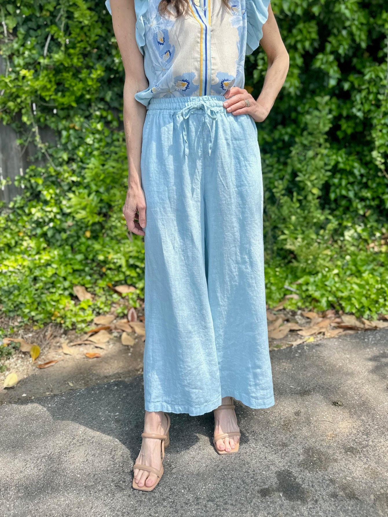 Linen Wide Leg Pants in ocean air by Haris Cotton