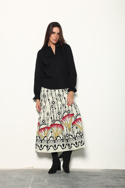 Ada Printed Maxi Skirt in arrow motifs by Maude Vivante