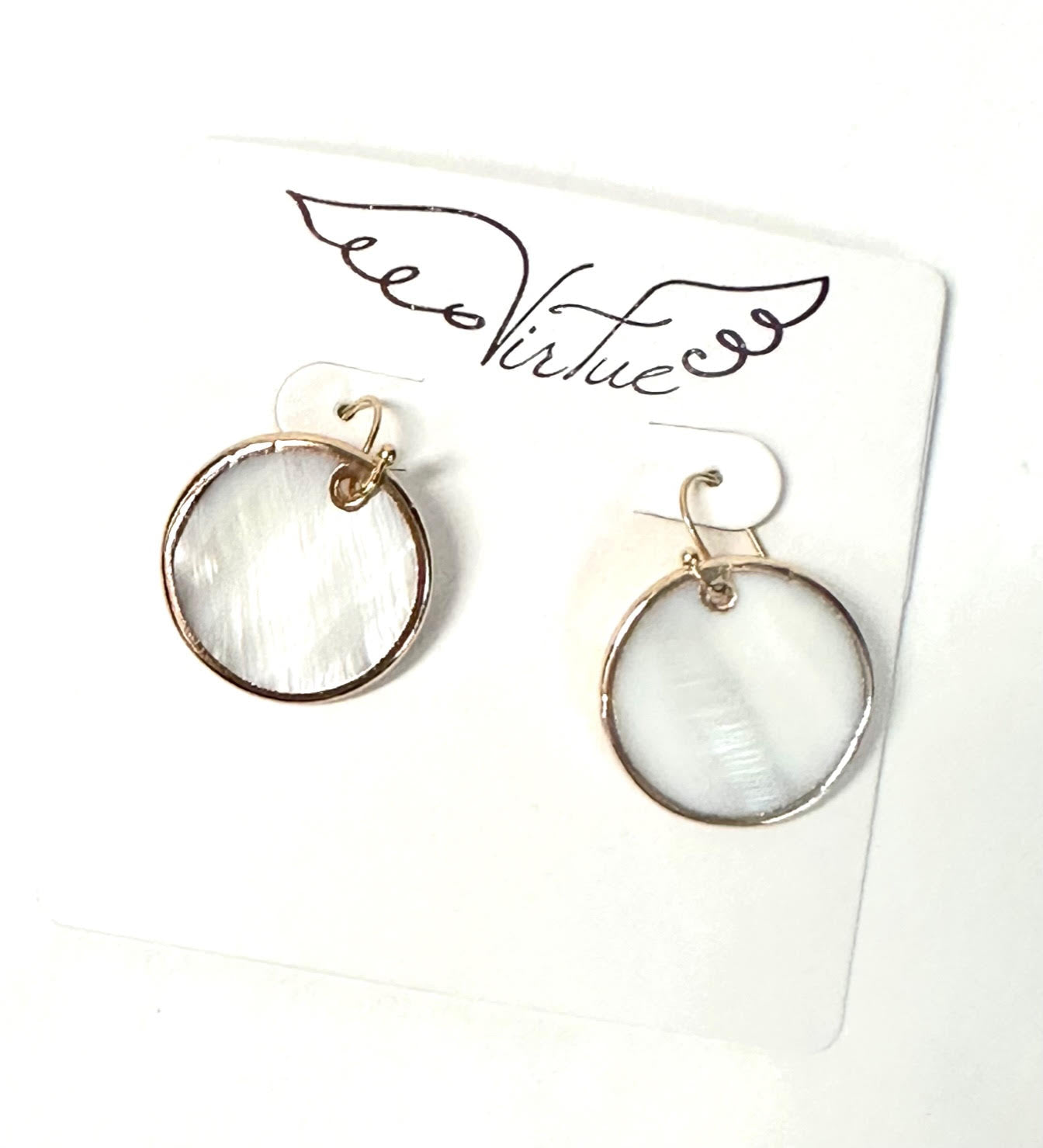 Pearl Shell Disc Earring on French Hook in gold by Virtue