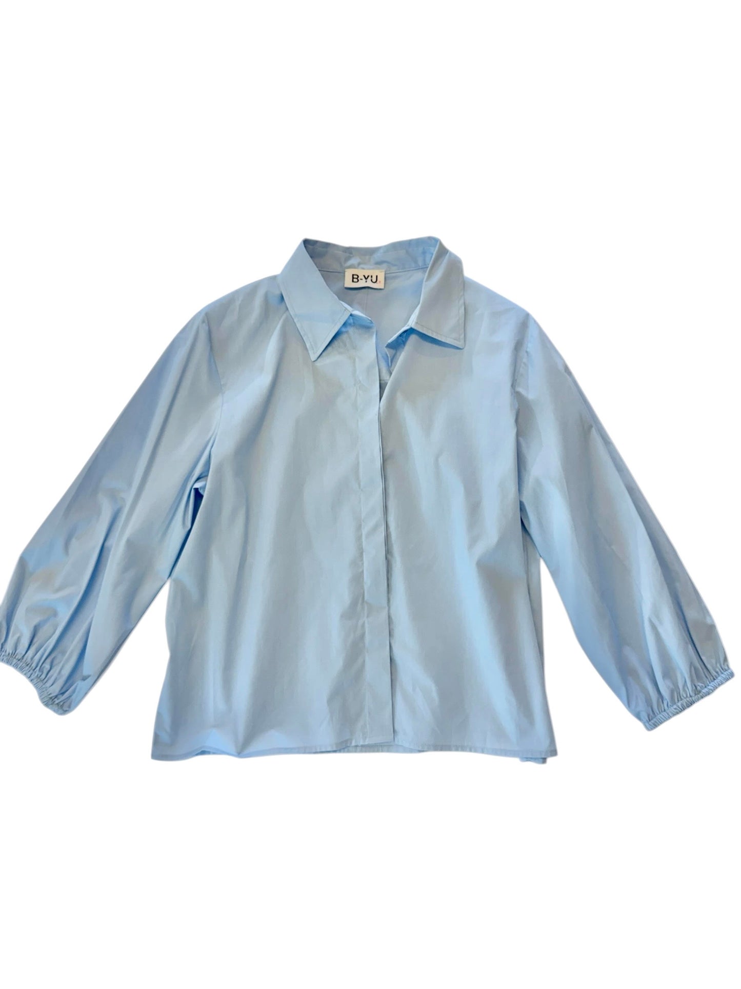 Poplin Cropped Button Up Top in celeste by B-YU