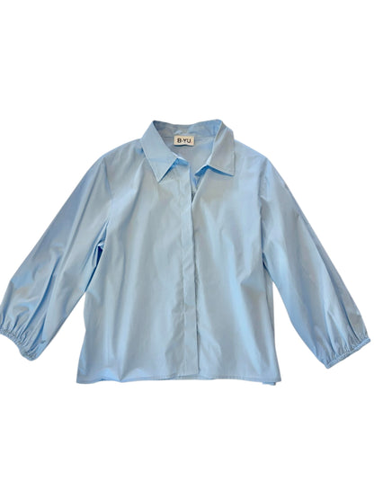 Poplin Cropped Button Up Top in celeste by B-YU