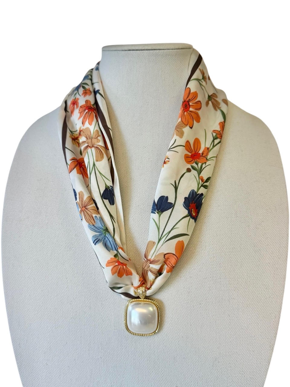 Pearl Square Scarf Necklace in floral multi by Virtue