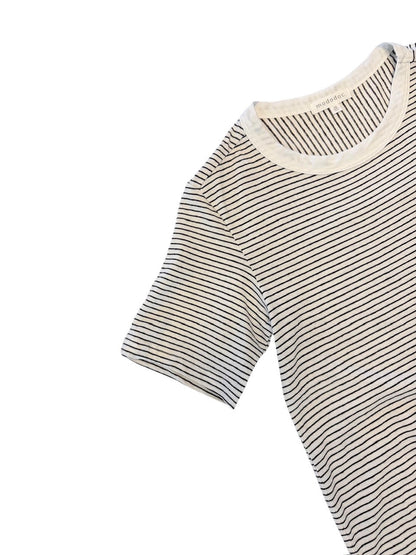 Half Sleeve Crew Midi Stripe Dress in white/black by Mododoc