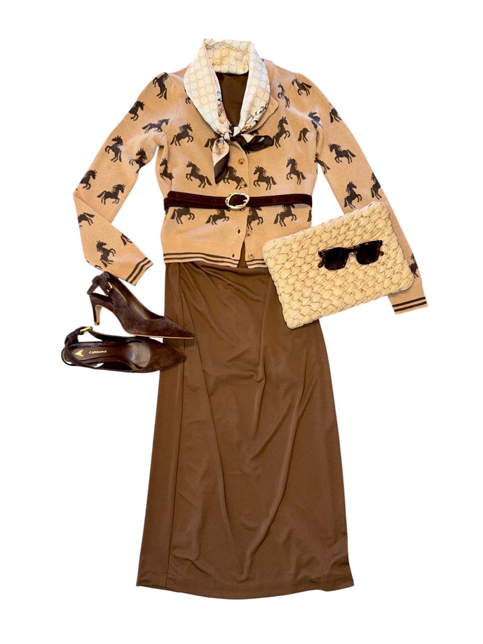 Chain Print Silky Bandana Scarf in beige