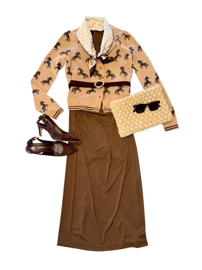 Chain Print Silky Bandana Scarf in beige