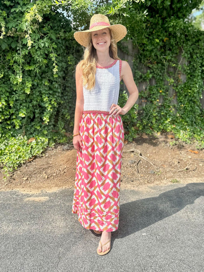 Lilla P Summer Capsule Event- Shirred Elastic Waist Skirt in punch ikat print