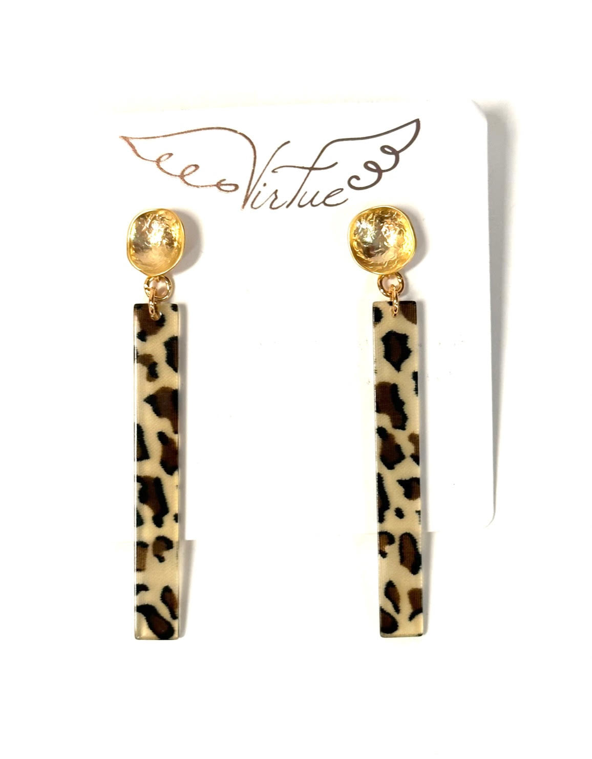 Acrylic Bar on Round Hammered Post Earring in leopard by Virtue