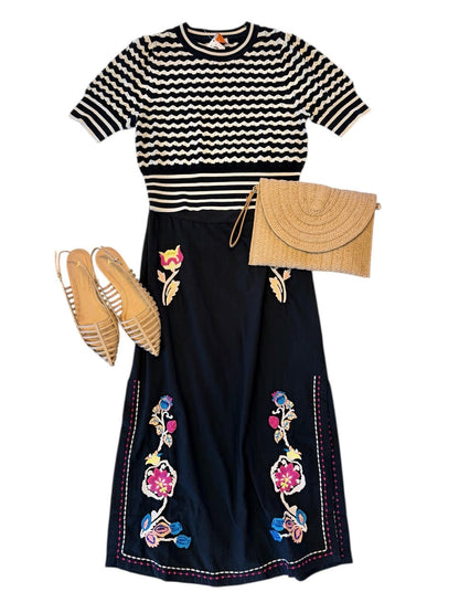 Amarante Embroidered Midi Skirt in black by Louise Misha