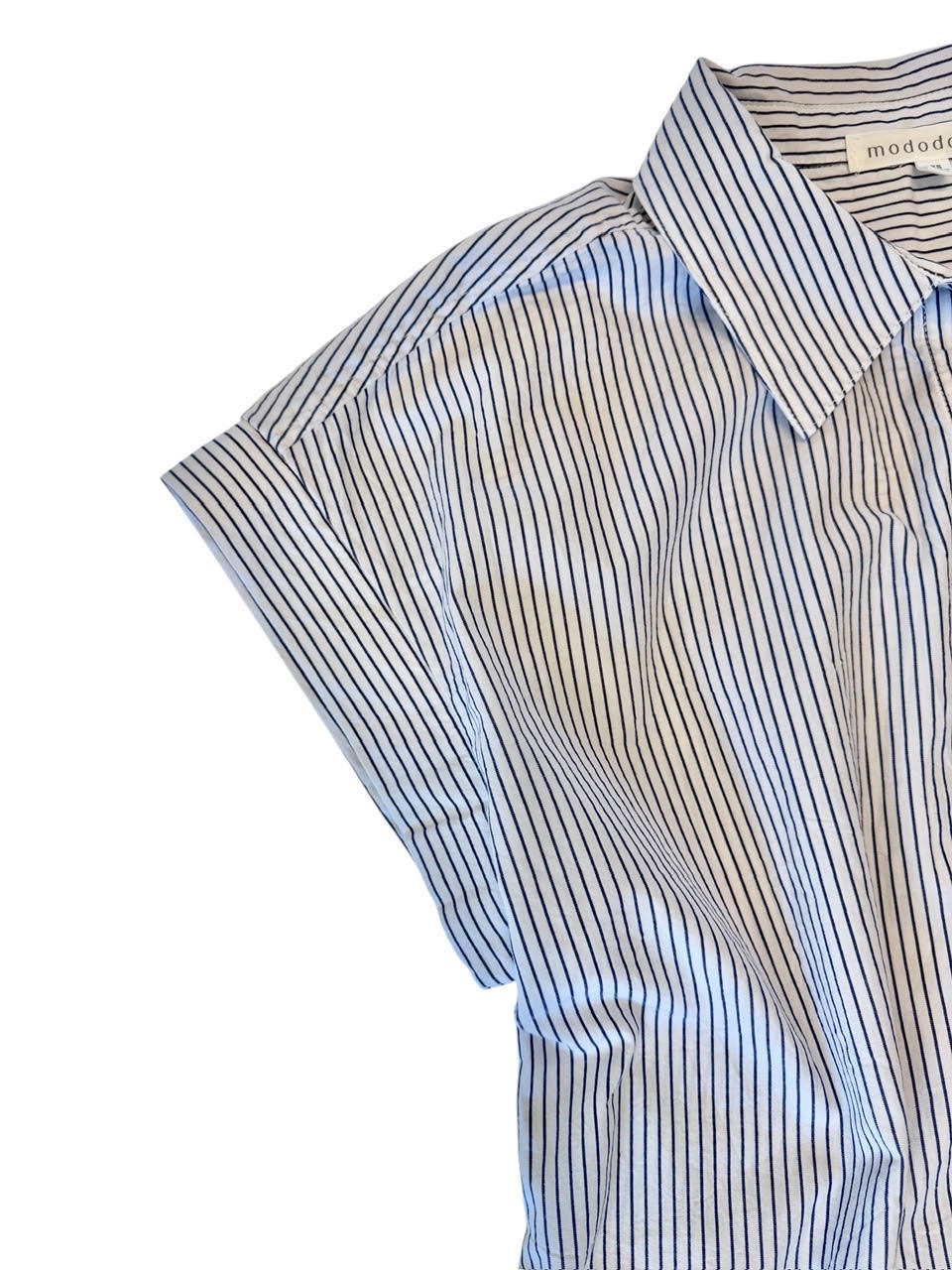Short Sleeve Button Up Top in navy/white by Mododoc