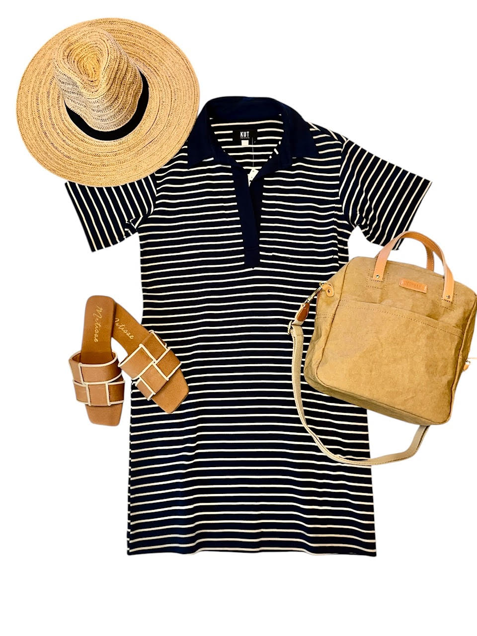Daphne Short Sleeve Stripe Dress in navy/ivory by KUT