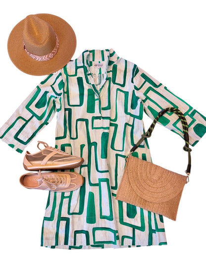 Arden Dress in jade geometric by Holly Shae