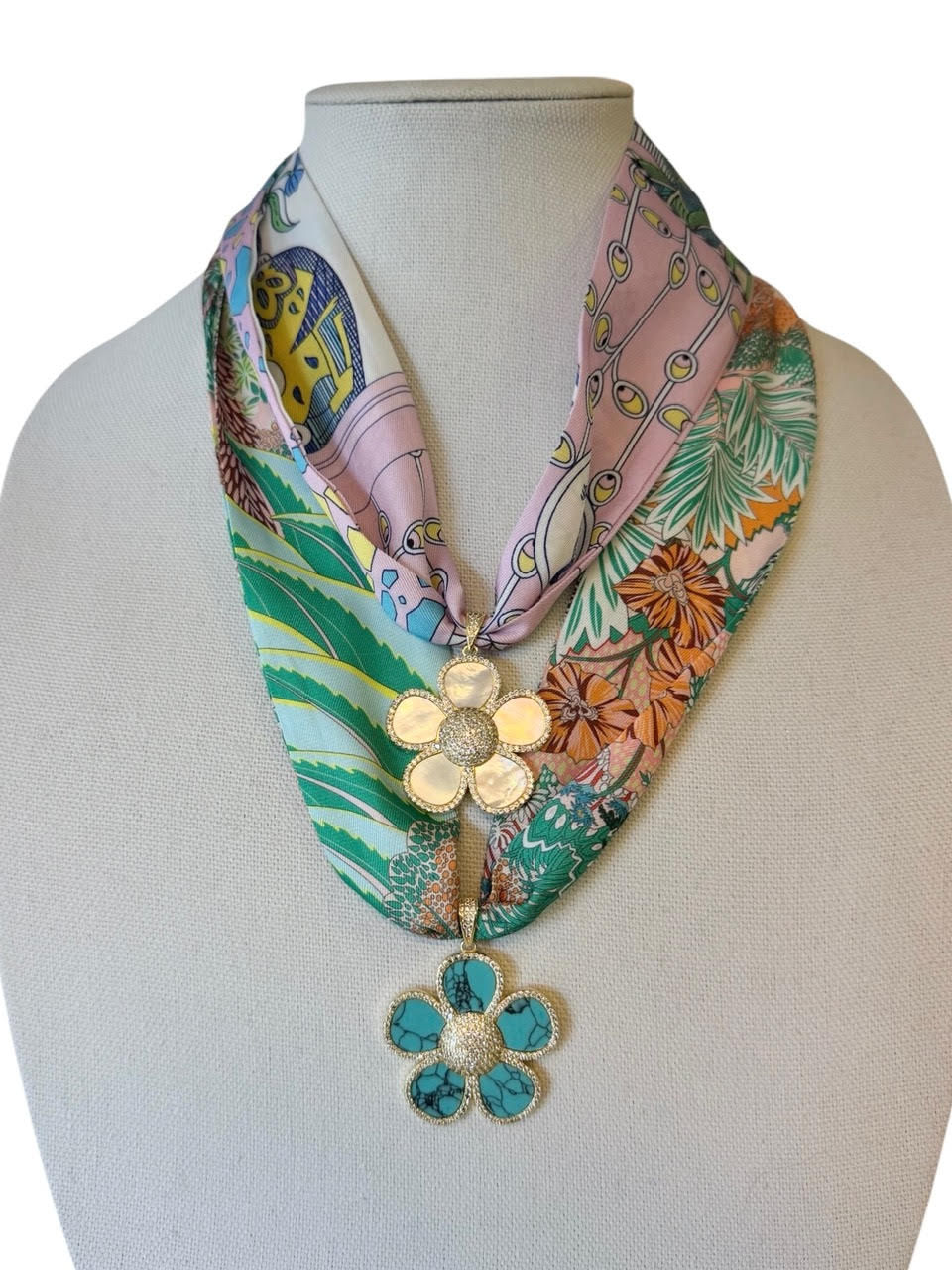 Pearlized Flower Scarf Necklace in lilac by Virtue