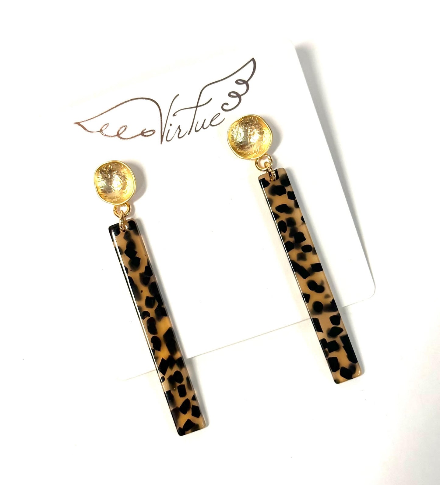 Acrylic Bar on Round Hammered Post Earring in cheetah by Virtue