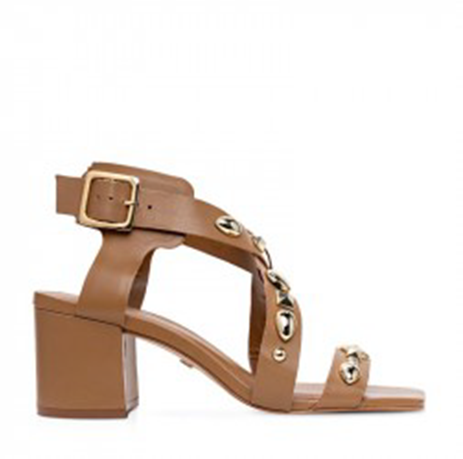 Dorene Ankle Buckle Studded Heel in honey by Carrano