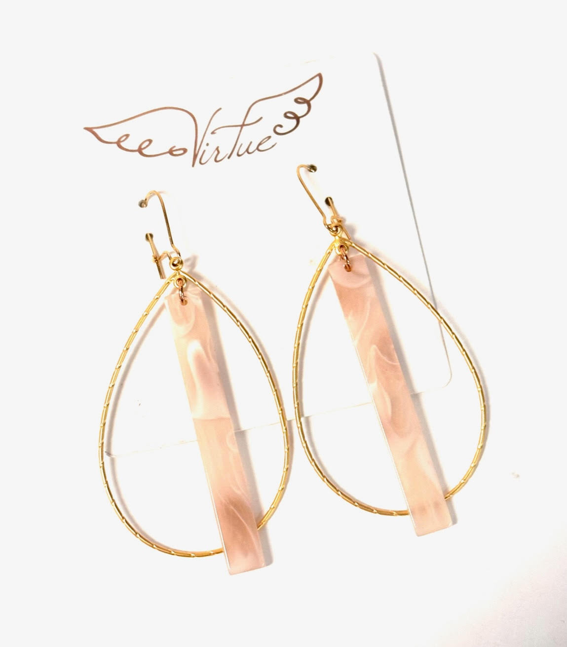Acrylic Bar on Double Bale Hoop Earring in blush marble by Virtue