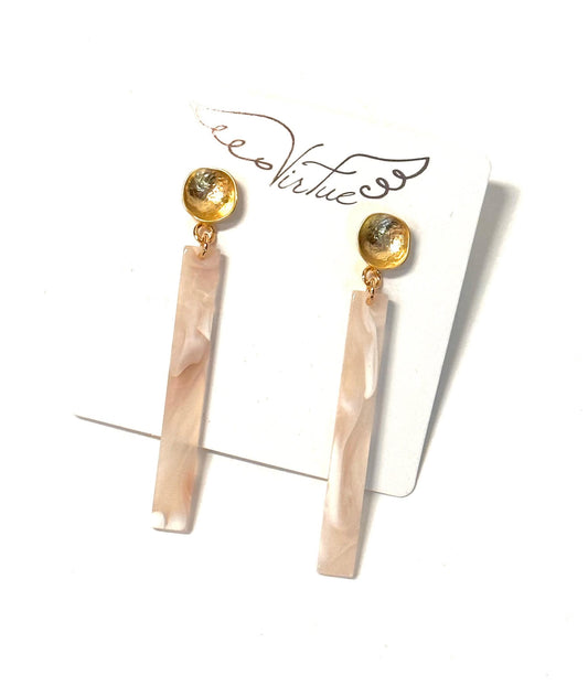 Acrylic Bar on Round Hammered Post Earring in blush marble by Virtue