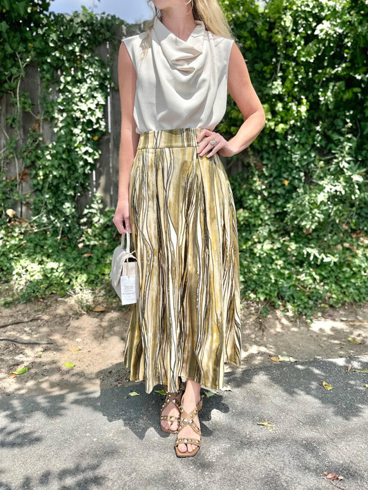 Sloan Midi Skirt in multi olive by Exquise