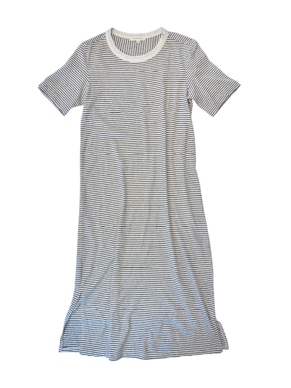 Half Sleeve Crew Midi Stripe Dress in white/black by Mododoc