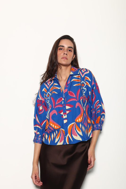 Elsa Printed Top in cobalt ikat by Maude Vivante