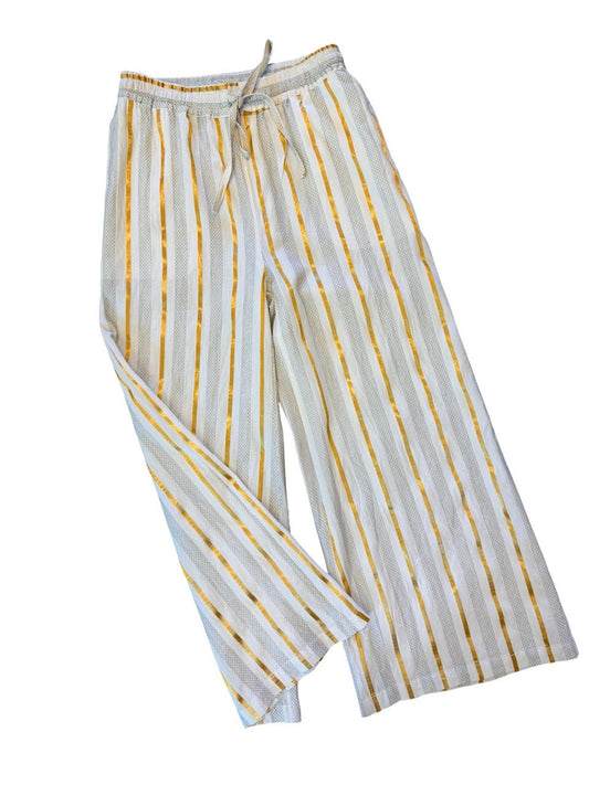 Cotton Embroidered Pants in ecru/gold by Haris Cotton