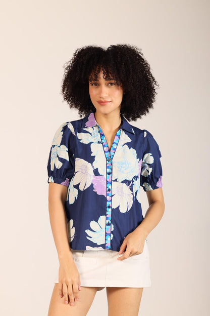 Kate Floral Printed Top in ink by Maude Vivante