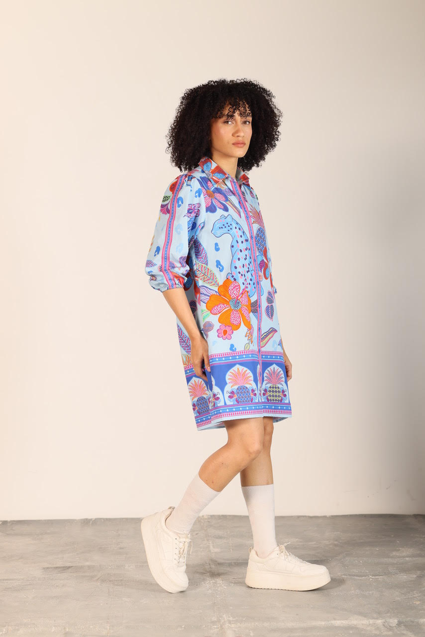 Ava Dress in azure safari by Maude Vivante