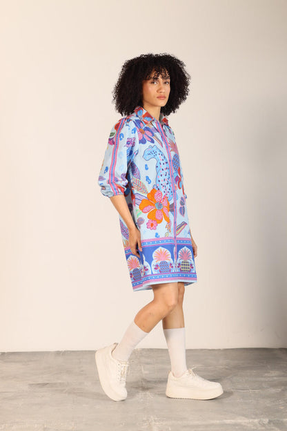 Ava Dress in azure safari by Maude Vivante
