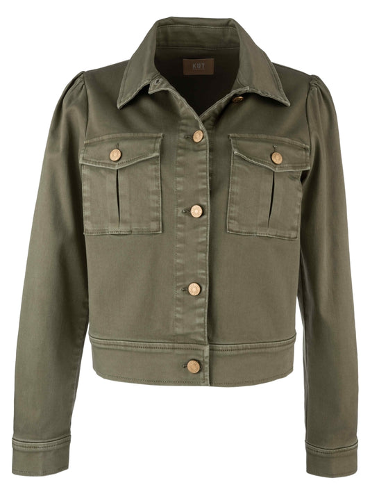Jocelyn Trucker Jacket with Pockets in sage by KUT