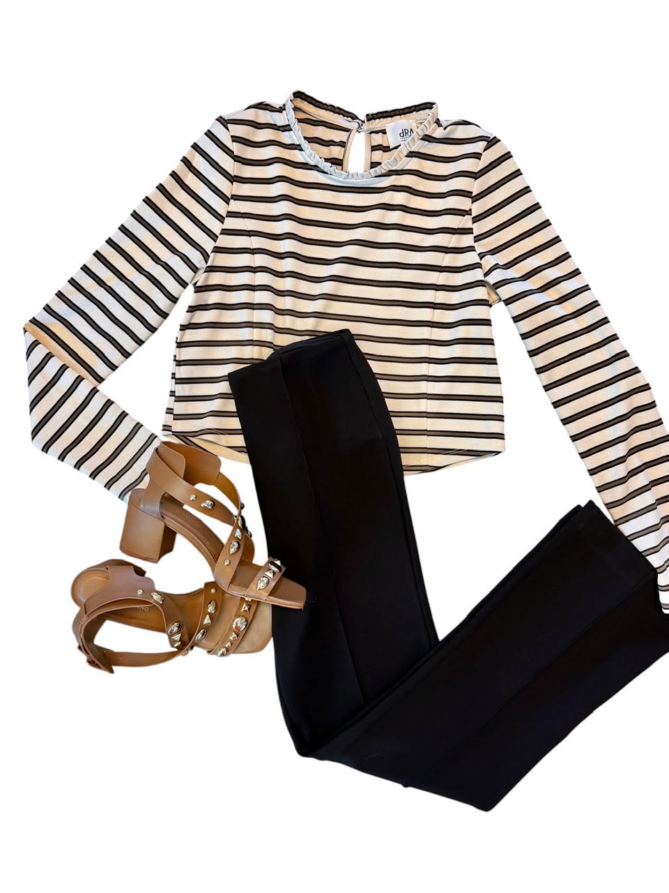 Aviana Long Sleeve Top in bone moss stripe by dRA