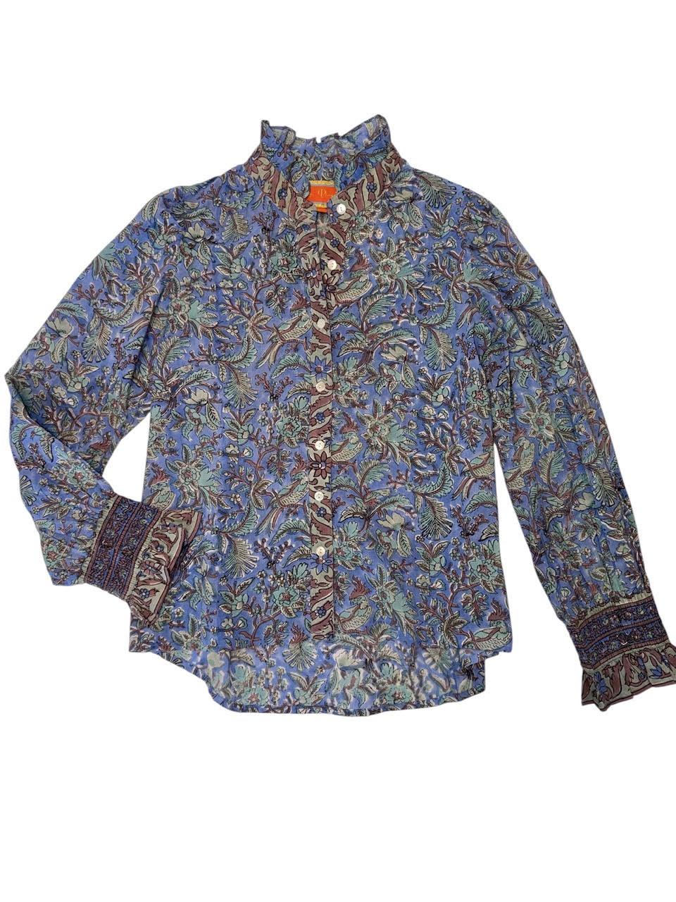 Thursday Longsleeve Top in bird floral blue by La Plage