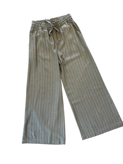 Linen Stripe Wide Leg Pants in army by Haris Cotton
