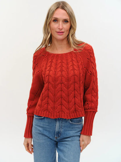 Alexa Cable Knit Sweater in brick by Six Fifty