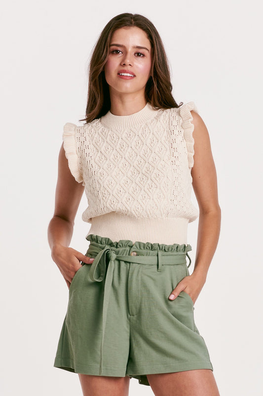 Mona Crochet Crew Neck Sweater in vintage cream by Another Love