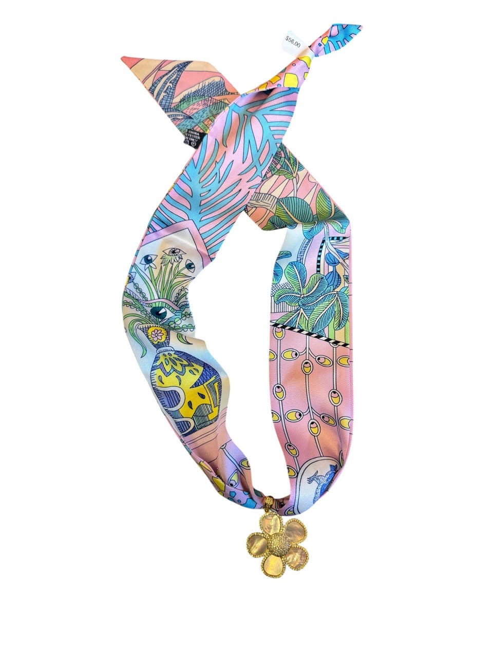 Pearlized Flower Scarf Necklace in lilac by Virtue