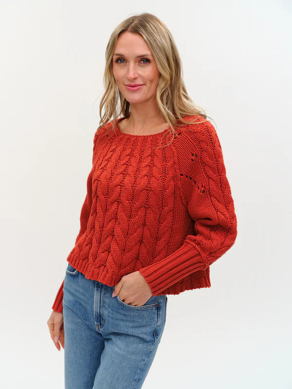 Alexa Cable Knit Sweater in brick by Six Fifty
