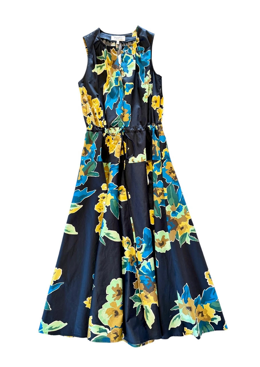 Sleeveless Printed Dress in black by Psophia